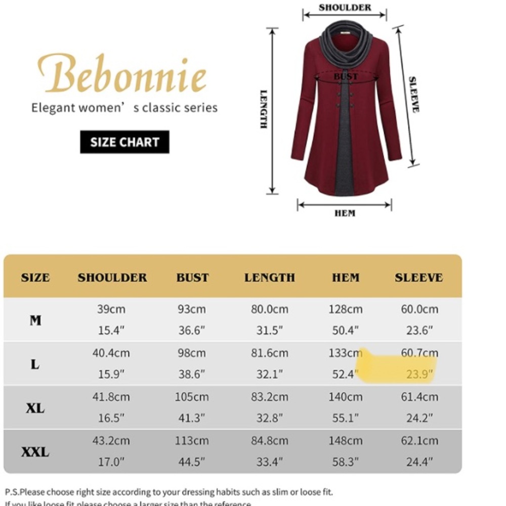 Bebonnie Women’s Long Sleeve Cowl Neck coffee Tunic Tops with Buttons nwt - Picture 11 of 11